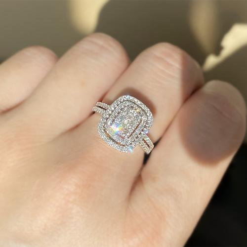 钻石钻戒戒指18k金钻石满钻拼方形拼钻女戒显大款手饰